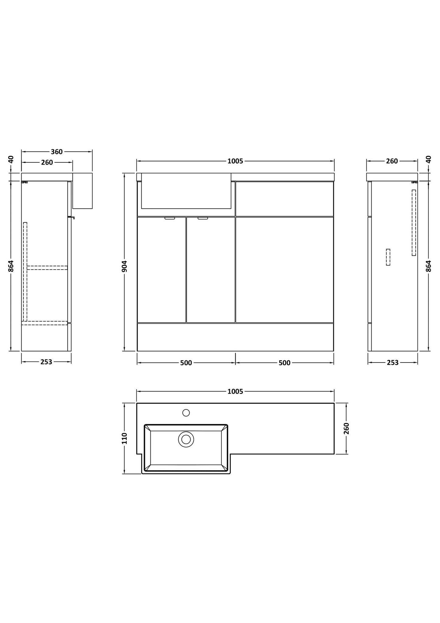 Hudson Reed Fusion 1005mm Anthracite Woodgrain Floor Standing Vanity Unit & Toilet Combination with Basin