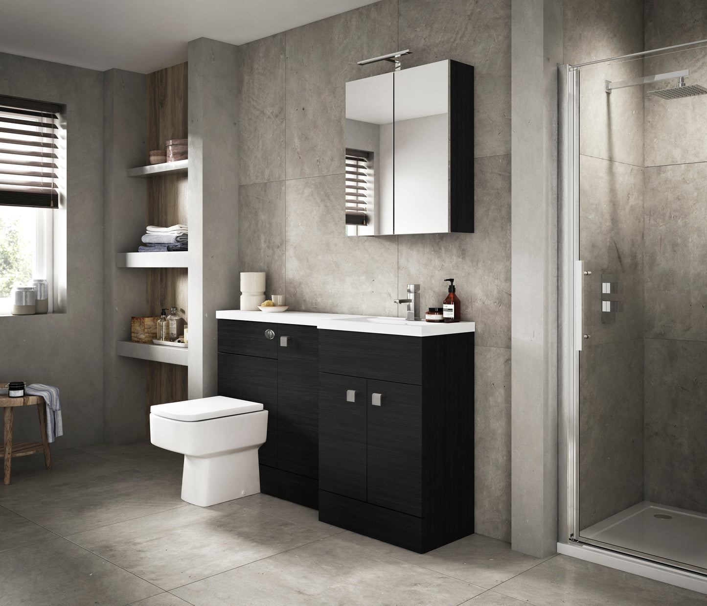 Hudson Reed Fusion 1500mm Charcoal Black Floor Standing 2 Door Left Hand Vanity Basin & Toilet Combination Unit
