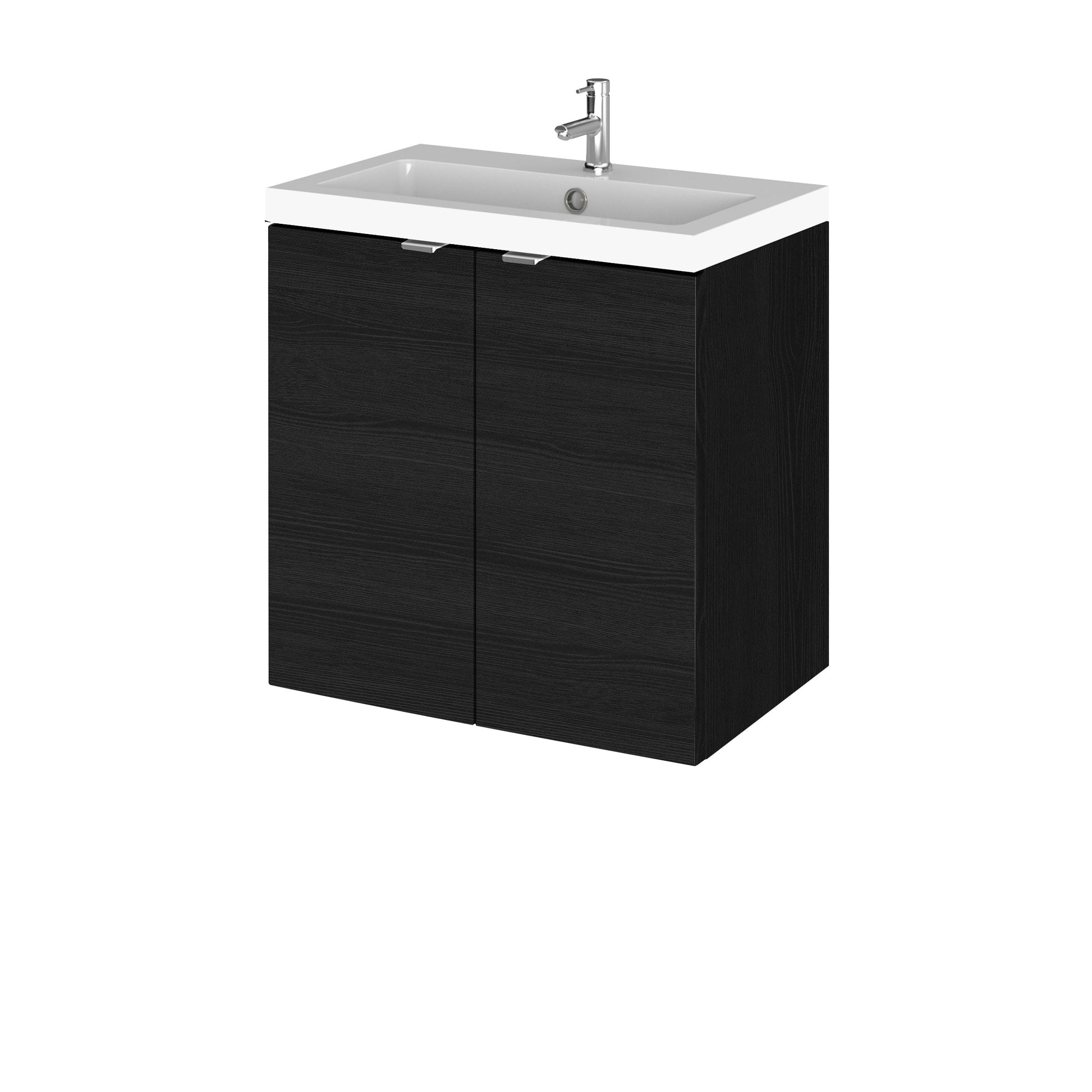 Hudson Reed Fusion 500mm Charcoal Black Wall Hung 2 Door Vanity Unit & Polymarble Basin With Handles