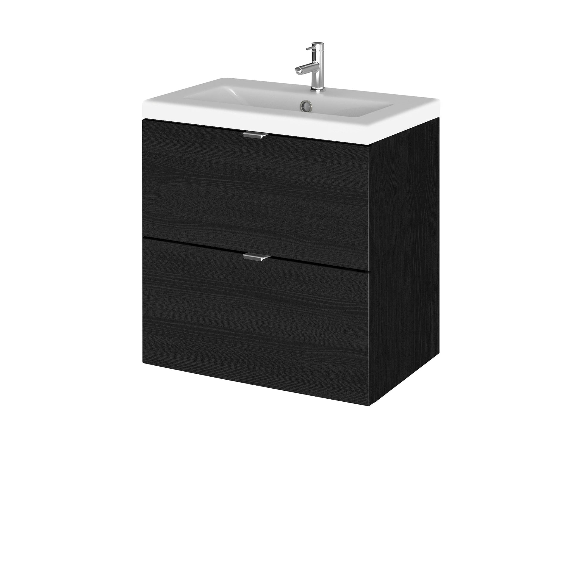 Hudson Reed Fusion 500mm Charcoal Black Wall Hung 2 Drawer Vanity Unit & Ceramic Basin
