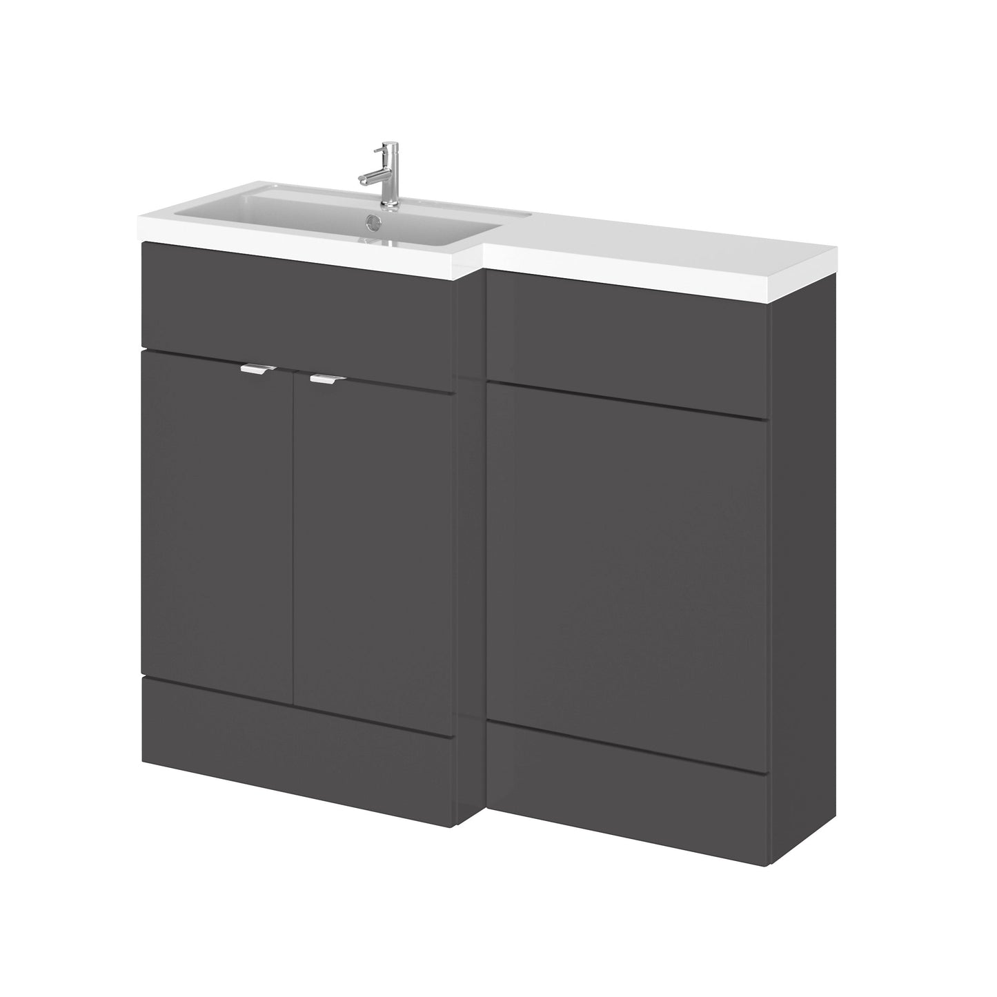 Hudson Reed Fusion 1100mm Gloss Grey Floor Standing 2 Door Vanity Basin & Left Hand Toilet Combination With Handles