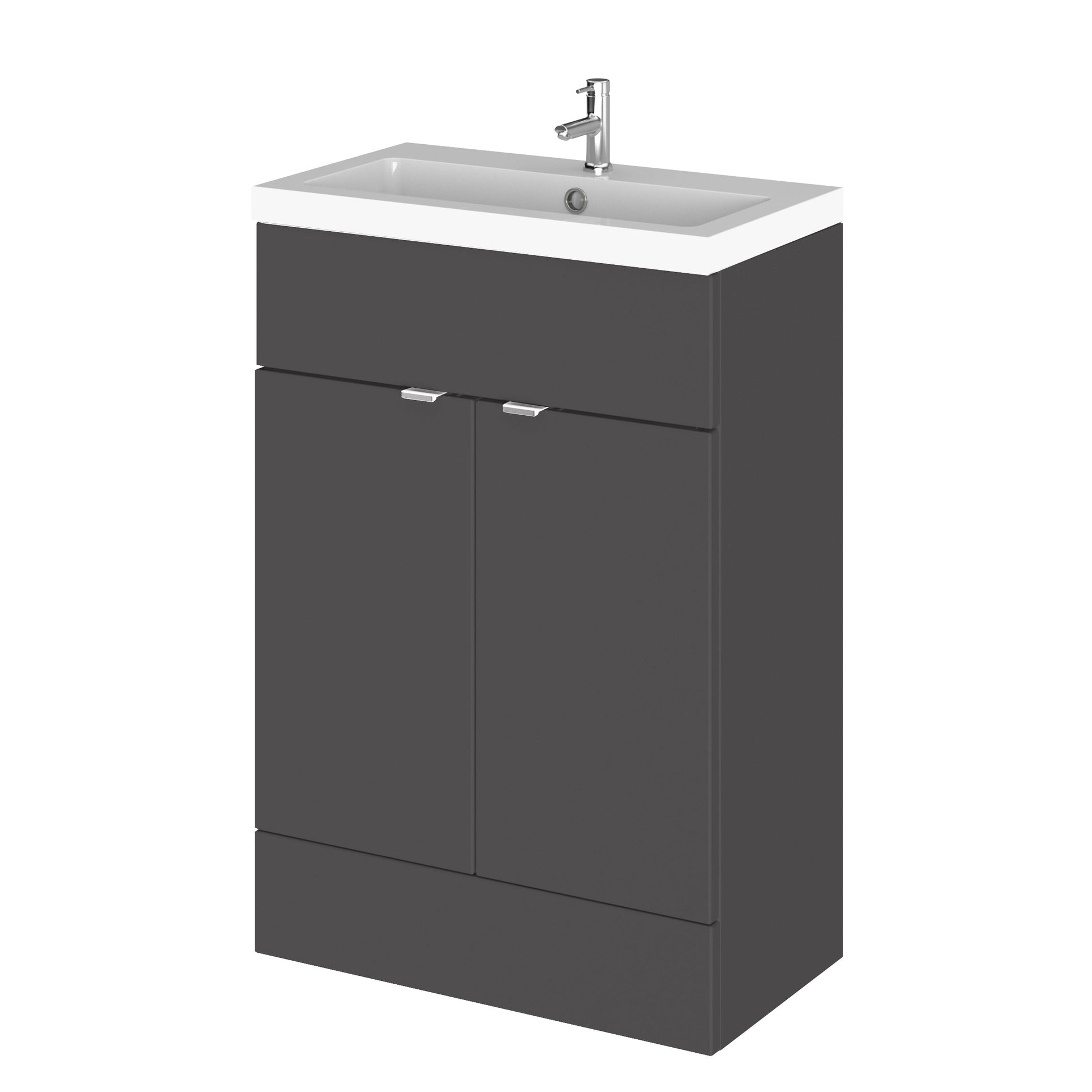 Hudson Reed Fusion 600mm Gloss Grey Floor Standing 2 Door Vanity Unit & Polymarble Basin
