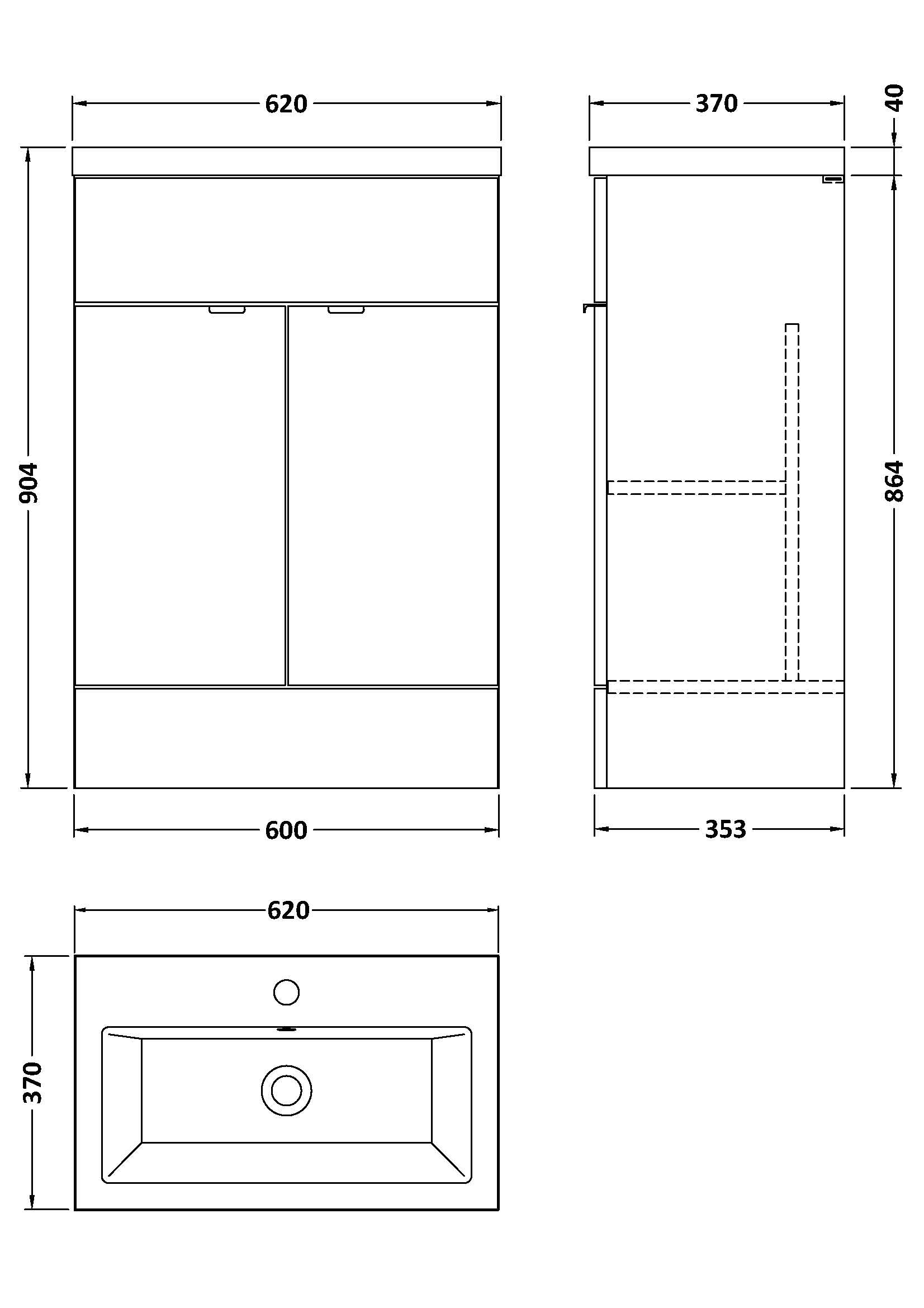 Hudson Reed Fusion 600mm Gloss Grey Floor Standing 2 Door Vanity Unit & Basin, Ready Built