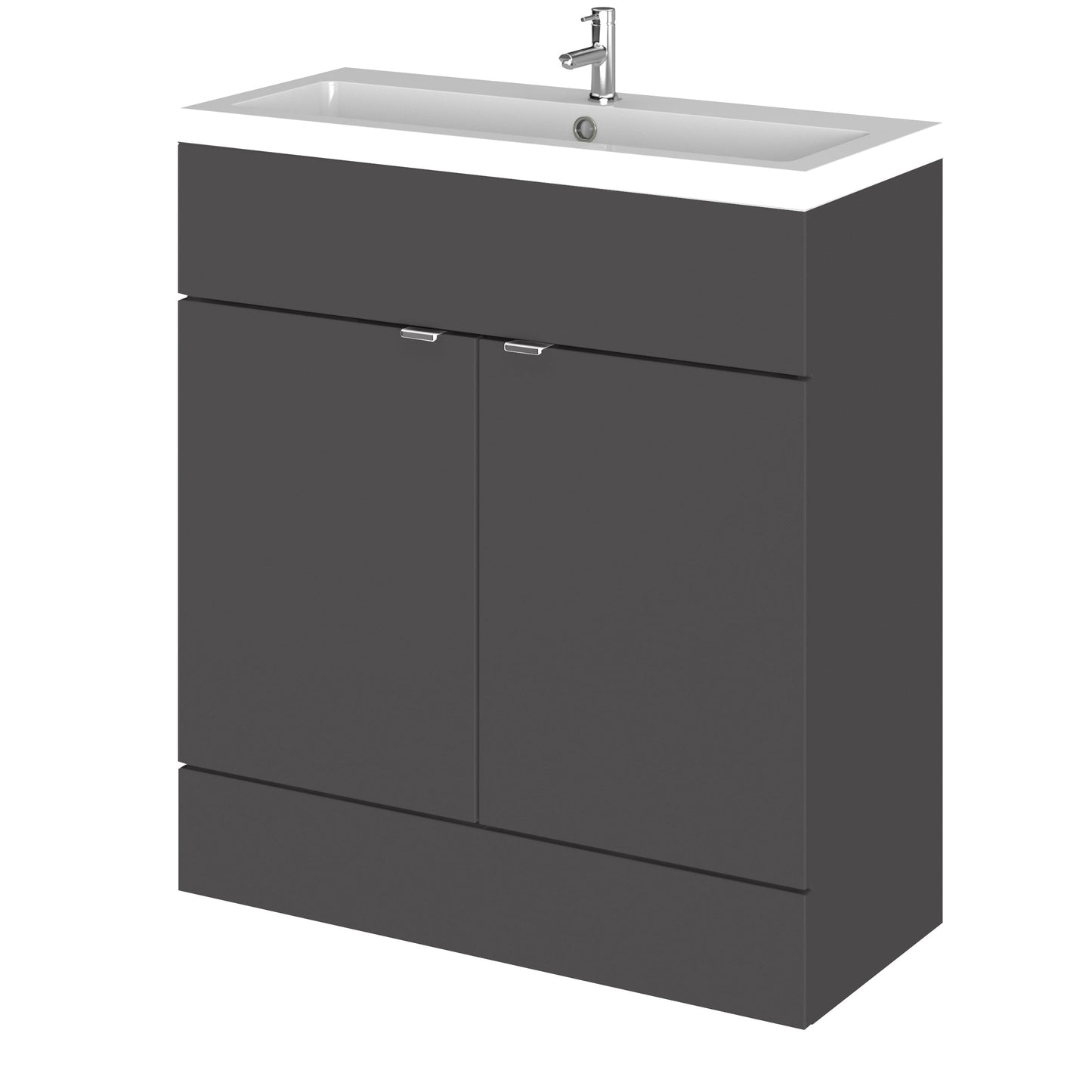 Hudson Reed Fusion 805mm Gloss Grey Floor Standing 2 Door Vanity Unit With Polymarble Basin