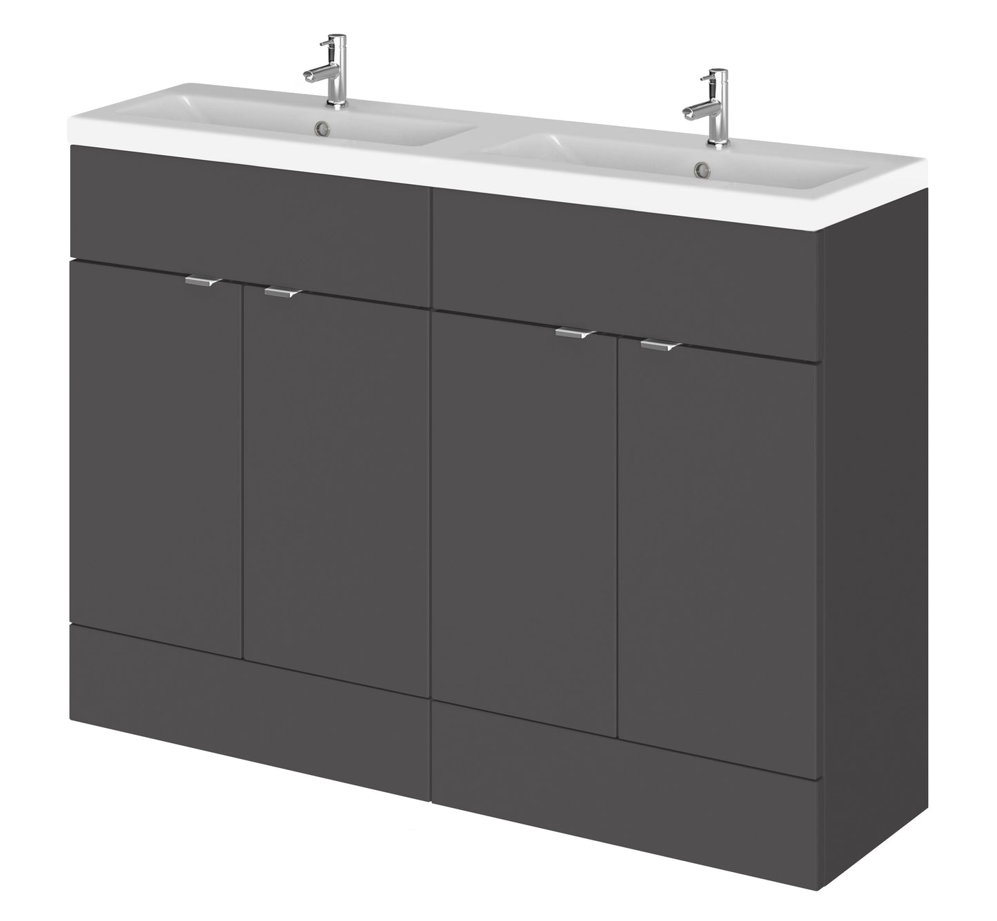 Hudson Reed Fusion 1200mm Gloss Grey Floor Standing 4 Drawer Vanity Unit With Twin Ceramic Basin