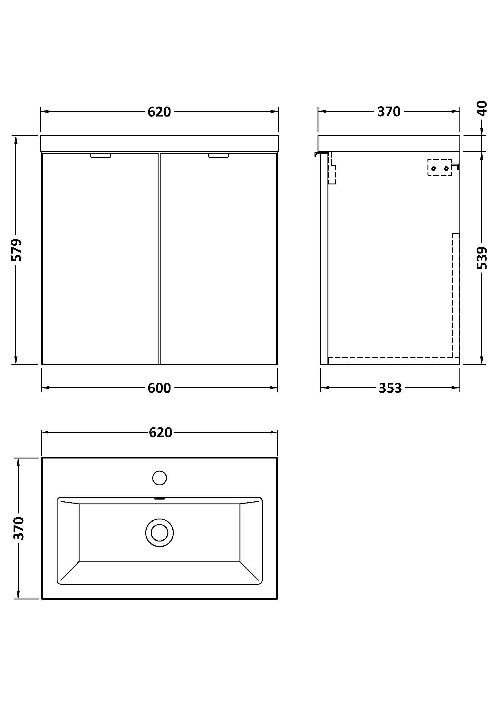 Hudson Reed Fusion 600mm Wall Hung 2 Door Vanity Unit & Ceramic Basin With Soft Close Doors