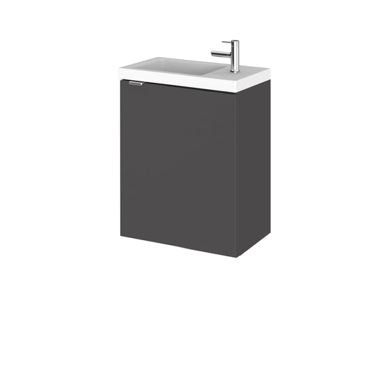 Hudson Reed Fusion 400mm Gloss Grey Wall Hung 1 Door Vanity Unit & Polymarble Basin
