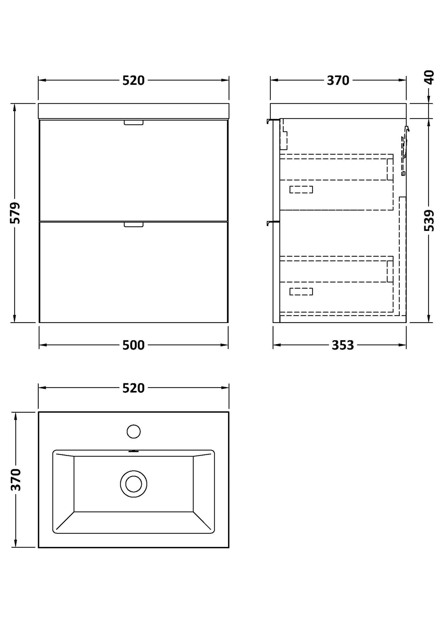 Hudson Reed Fusion 500mm Gloss Grey Wall Hung 2 Drawer Vanity Unit with Ceramic Basin