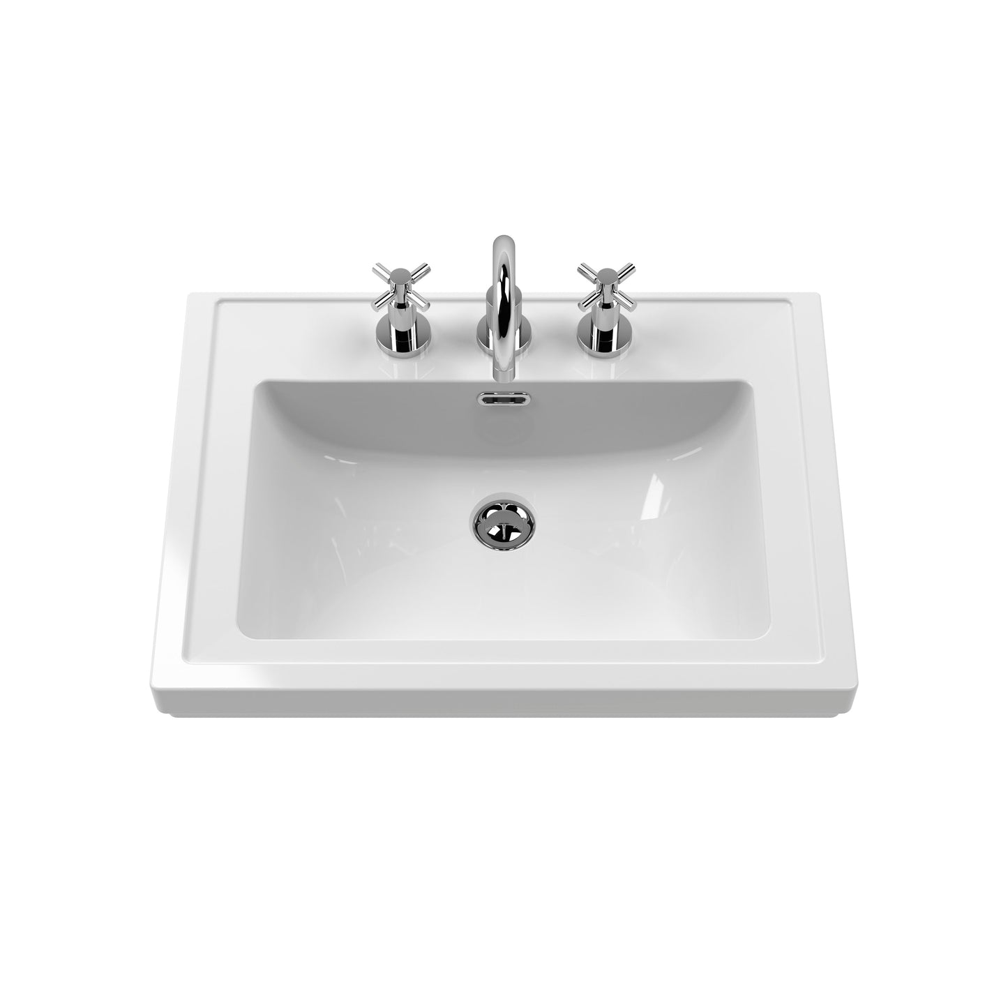 Hudson Reed Bexley 600mm Pure White 1 Drawer Floor Standing Vanity Unit With 3 Tap Hole Fireclay Basin