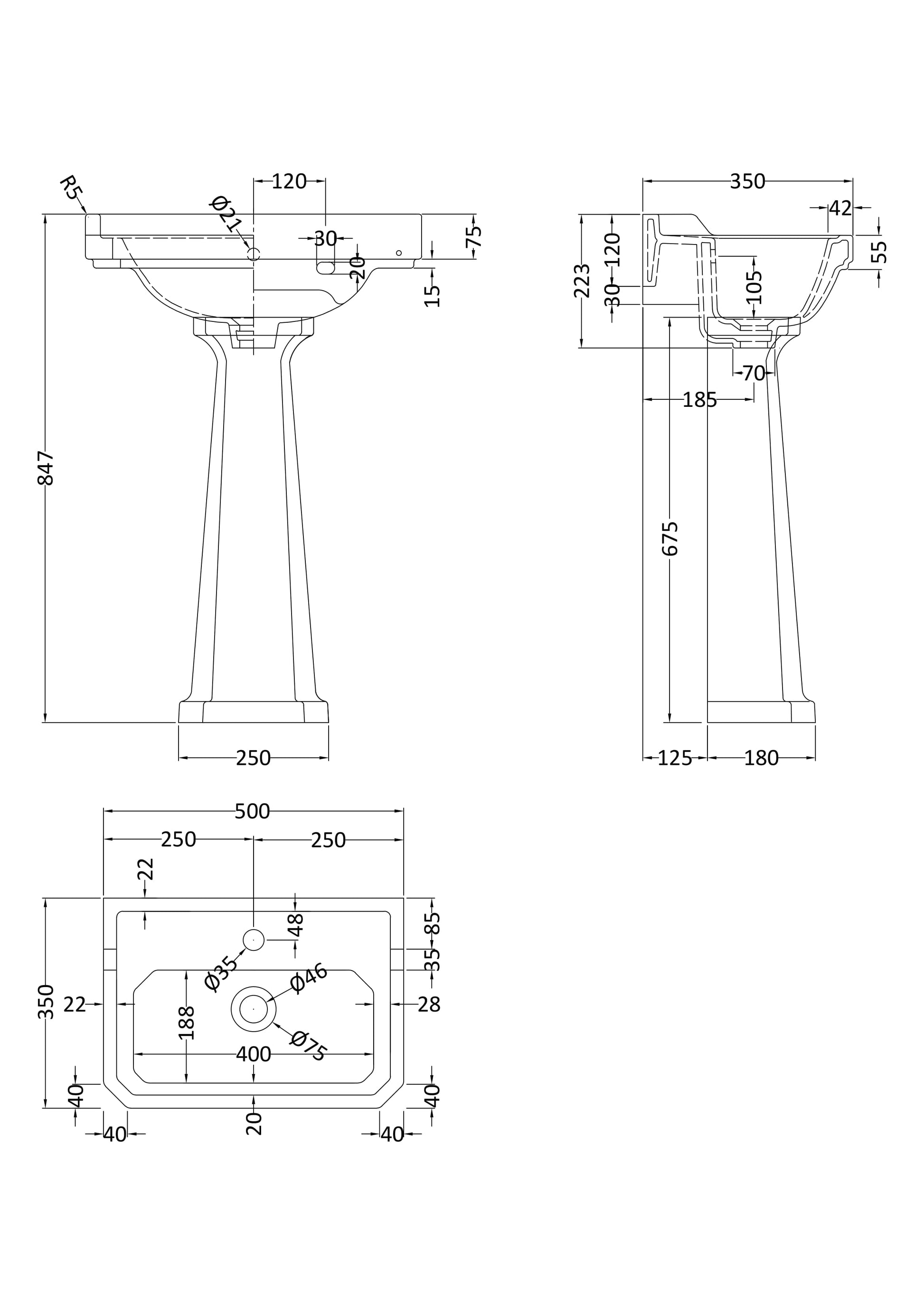 Richmond 500mm Basin & Pedestal 1 Tap Hole