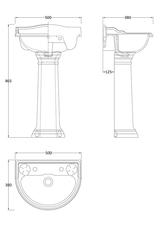 Hudson Reed Chancery 500mm 2 Tap Hole Basin & Pedestal