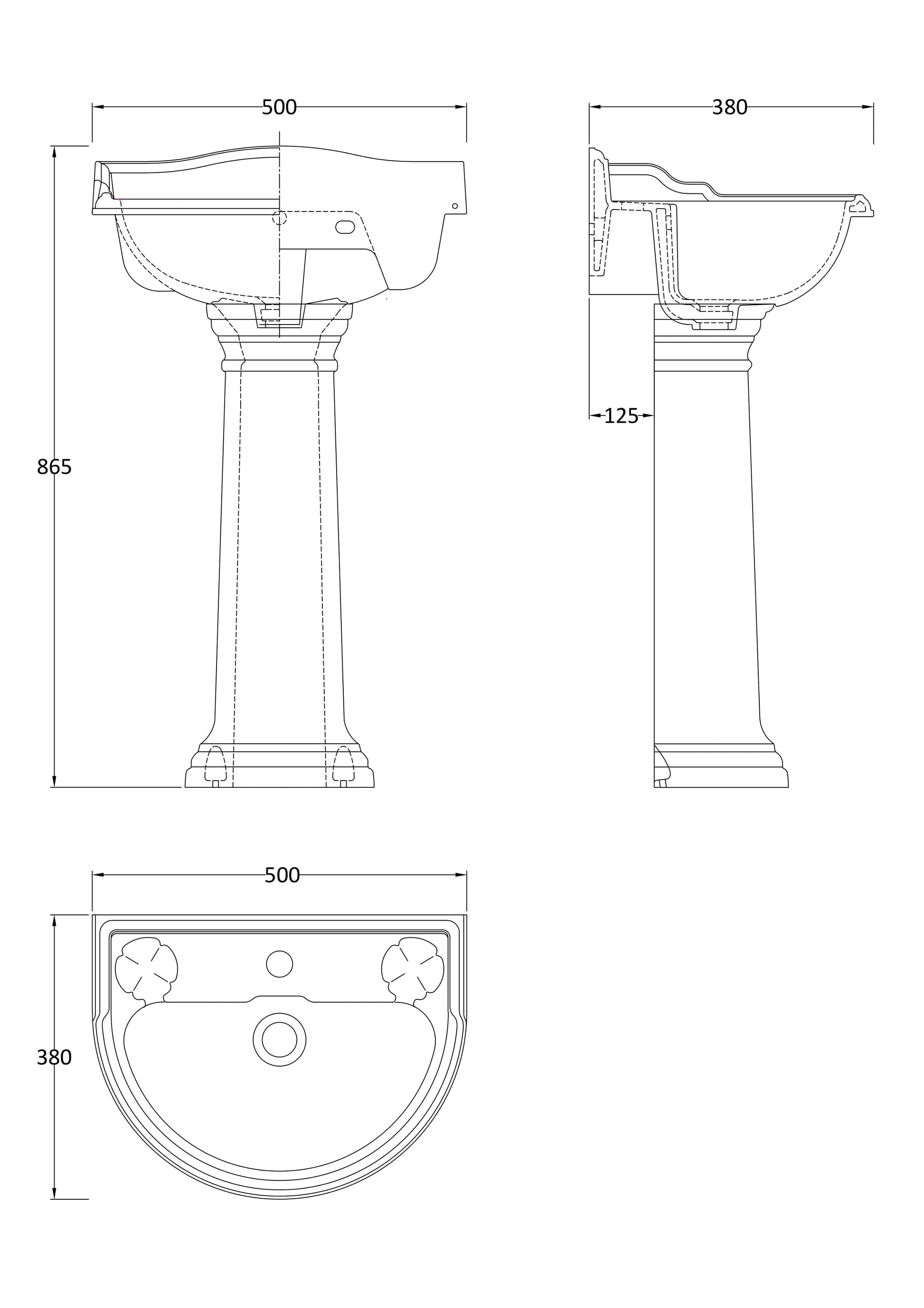 Chancery 500mm Basin & Pedestal 1 Tap Hole