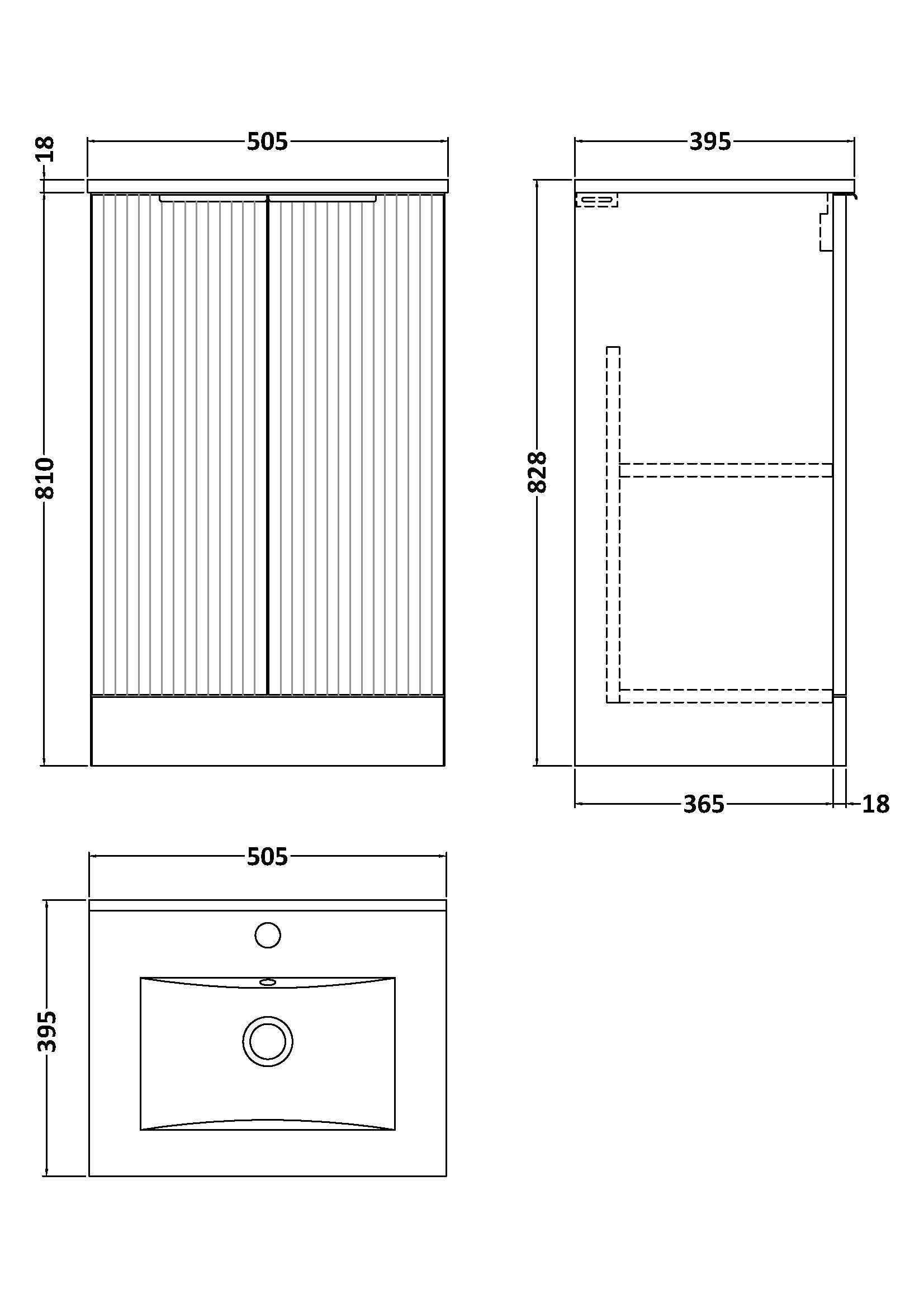 Hudson Reed Fluted 500mm Satin White Floor Standing 2-Door Vanity Unit With Ceramic Basin