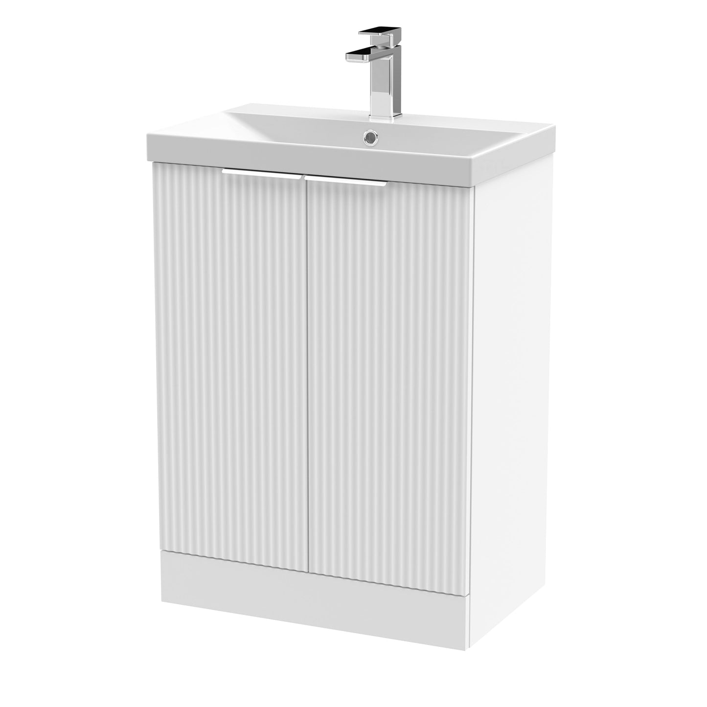 Hudson Reed Fluted 600mm Floor Standing 2-Door Vanity Unit with Thin-Edge Basin