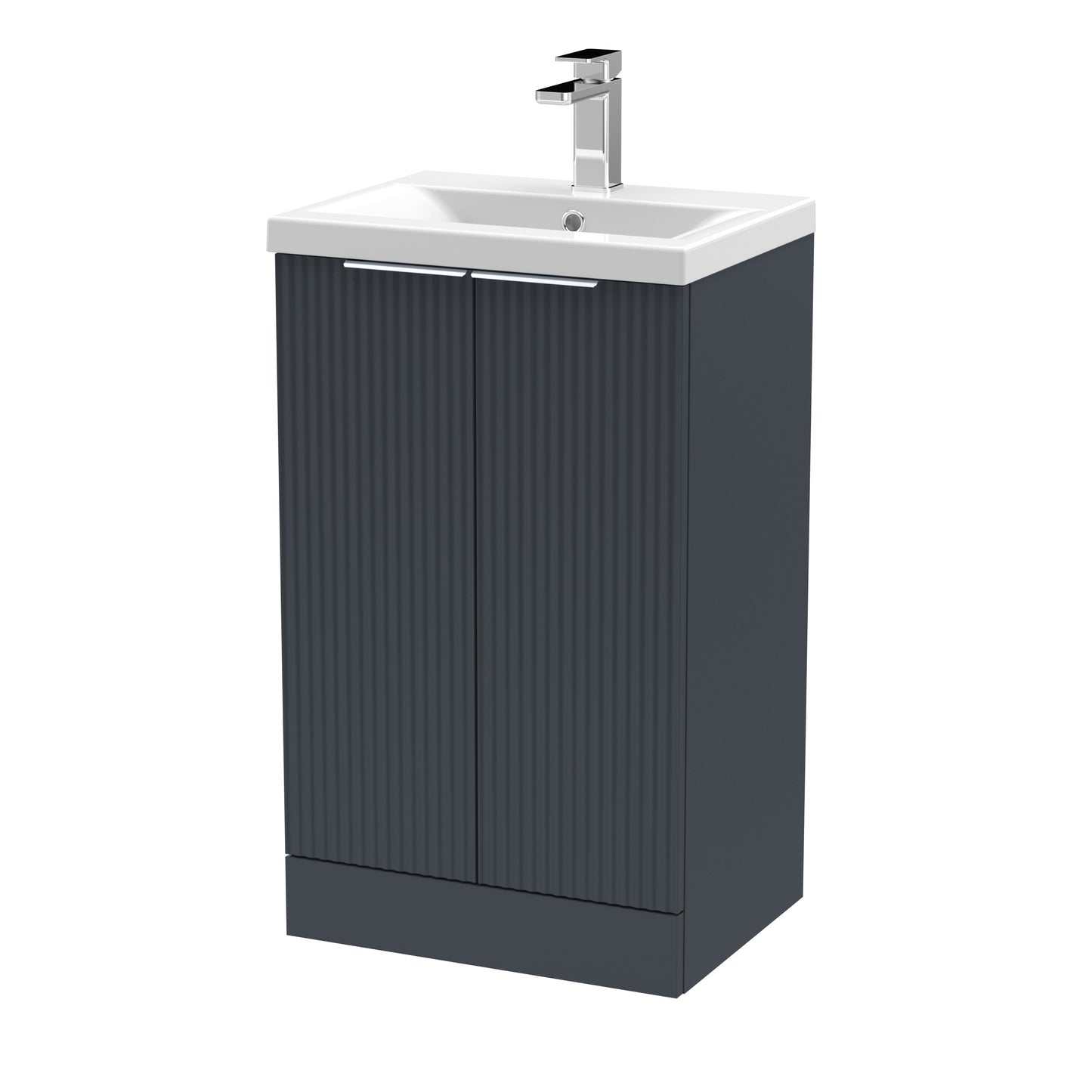 Hudson Reed Fluted 510mm Soft Black Floor Standing 2-Door Vanity Unit With Basin
