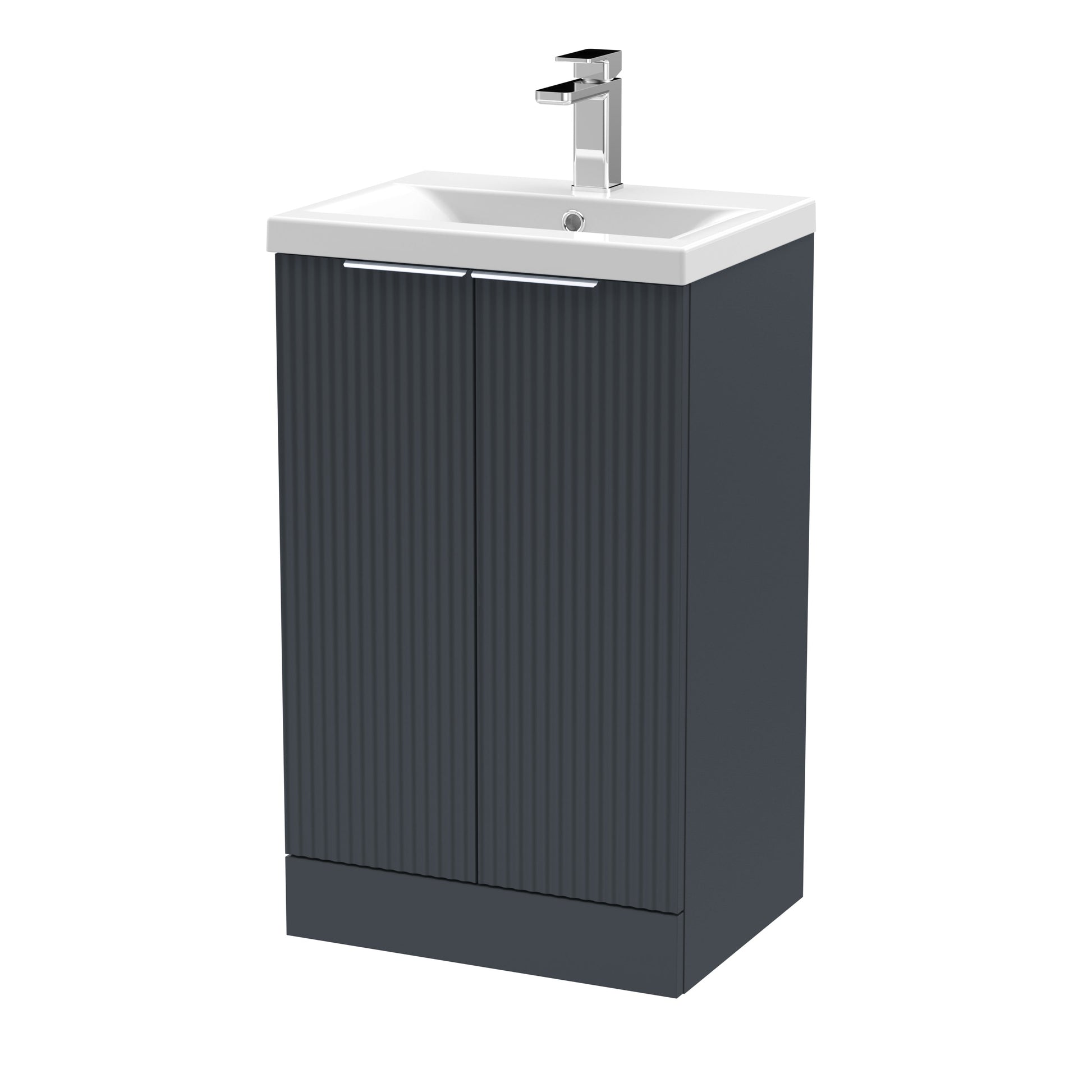 Hudson Reed Fluted 510mm Soft Black Floor Standing 2-Door Vanity Unit With Basin
