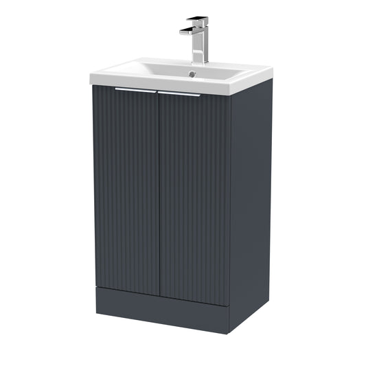 Hudson Reed Fluted 510mm Soft Black Floor Standing 2-Door Vanity Unit With Basin