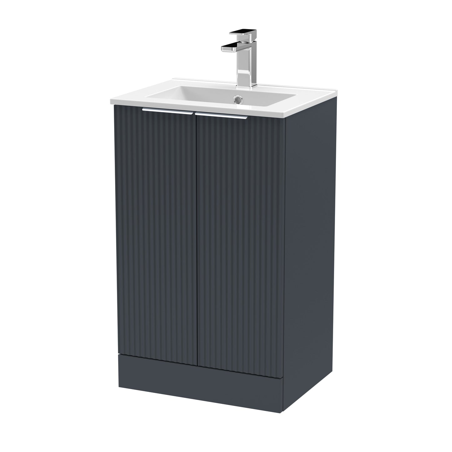 Hudson Reed Fluted 500mm Floor Standing 2-Door Vanity Unit With Basin