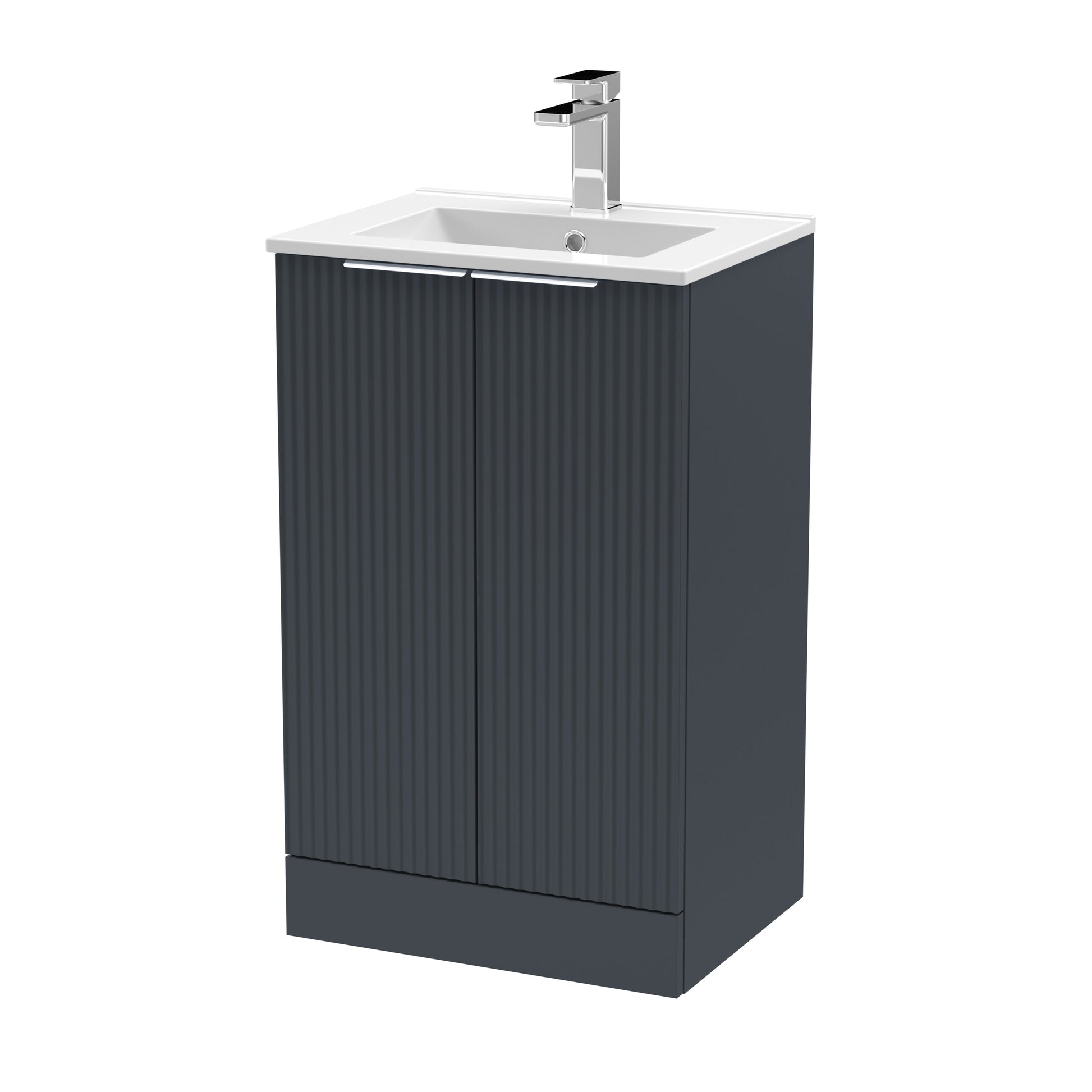 Hudson Reed Fluted 500mm Floor Standing 2-Door Vanity Unit With Basin