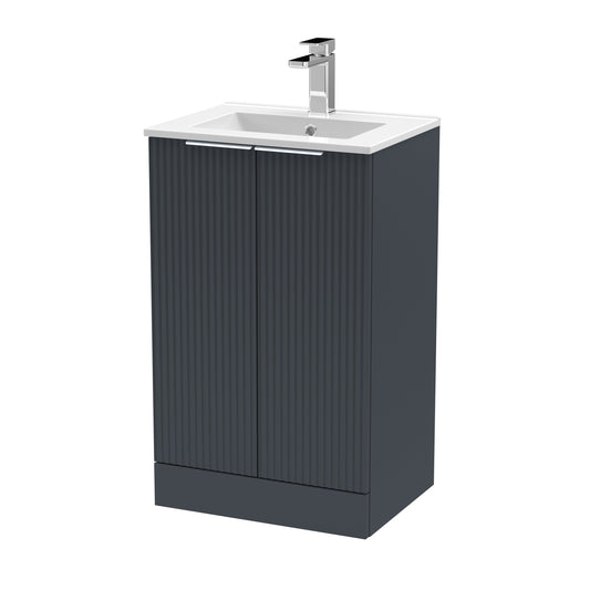 Hudson Reed Fluted 500mm Floor Standing 2-Door Vanity Unit With Basin