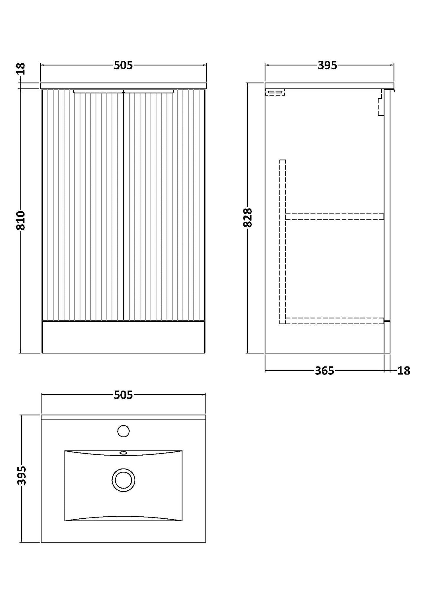 Hudson Reed Fluted 500mm Floor Standing 2-Door Vanity Unit With Basin