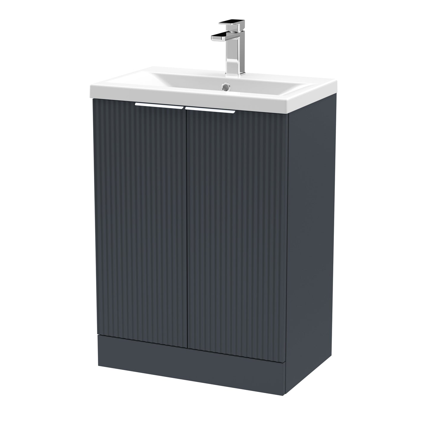 Hudson Reed Fluted 600mm Floor Standing 2-Door Vanity Unit With Basin