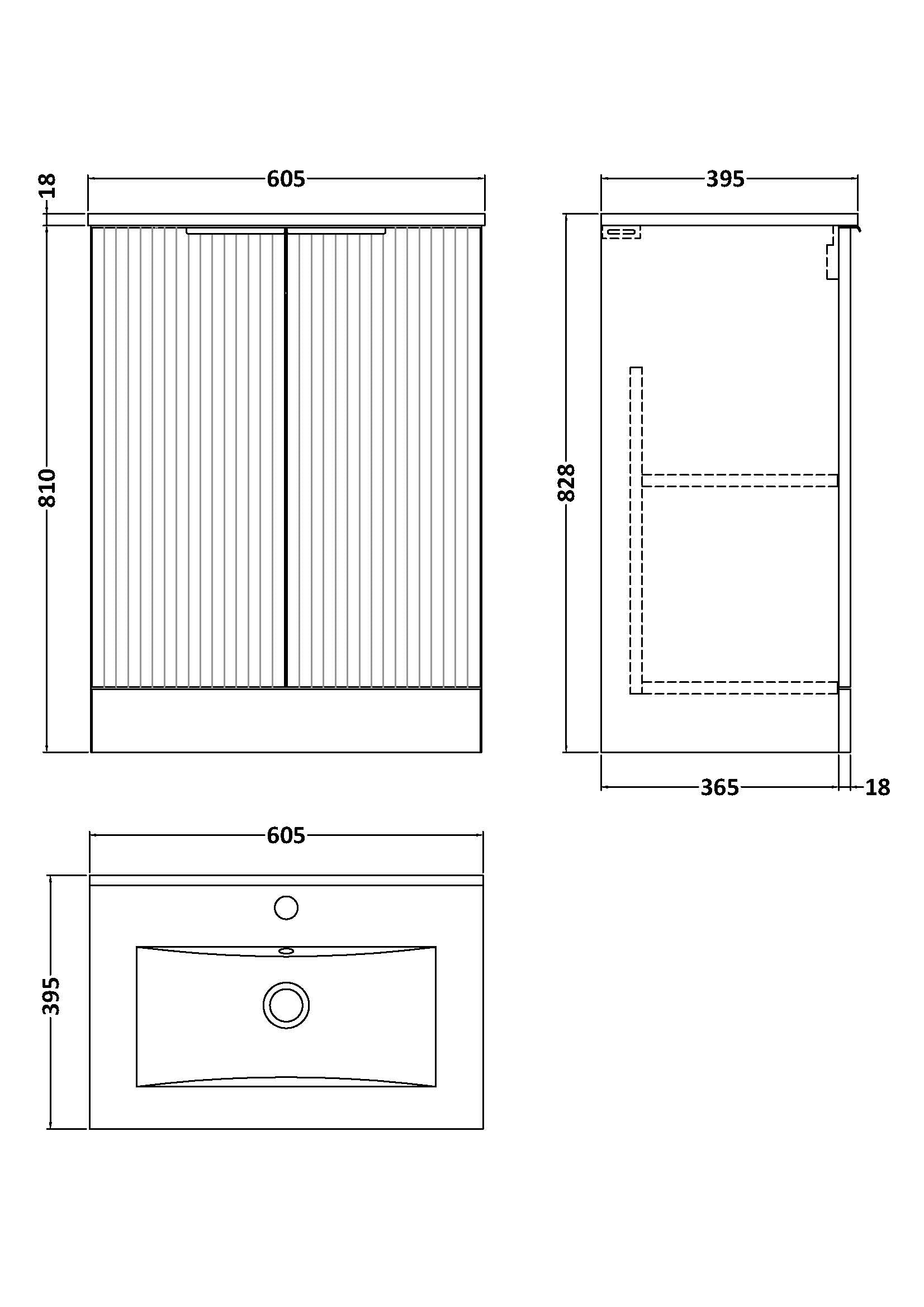Hudson Reed Fluted 600mm Floor Standing 2-Door Vanity Unit With Basin