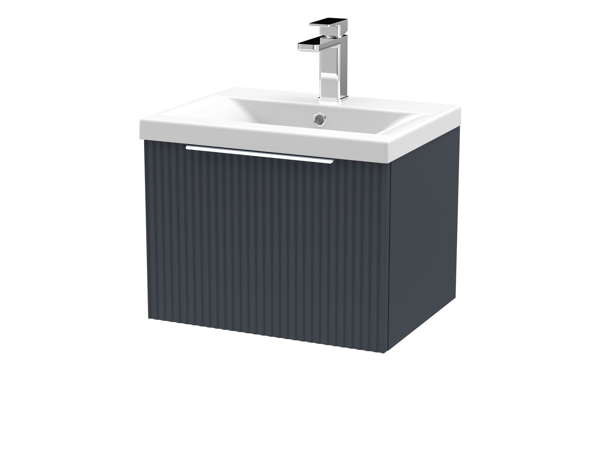 Hudson Reed Fluted 500mm Soft Black Wall Hung Single Drawer Vanity Unit with Basin