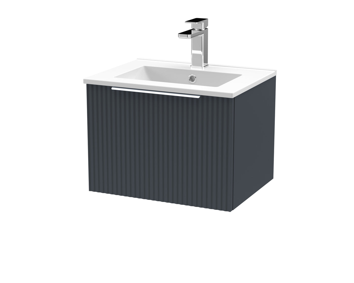Hudson Reed Fluted 500mm Soft Black Wall Hung Single Drawer Vanity Unit With Basin