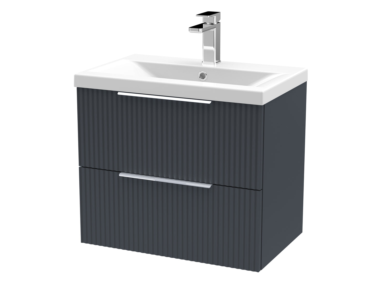 Hudson Reed Fluted 600mm Wall Hung 2-Drawer Vanity Unit Including Basin