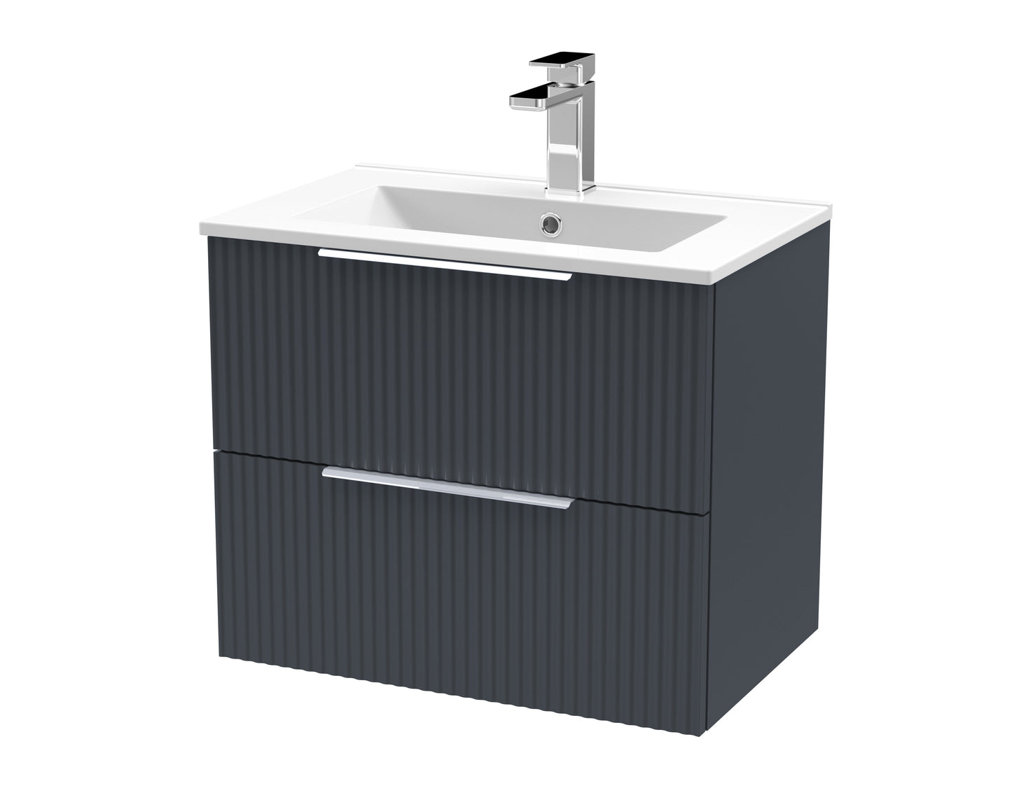 Hudson Reed Fluted 600mm Soft Black Wall Hung 2-Drawer Vanity Unit With Basin