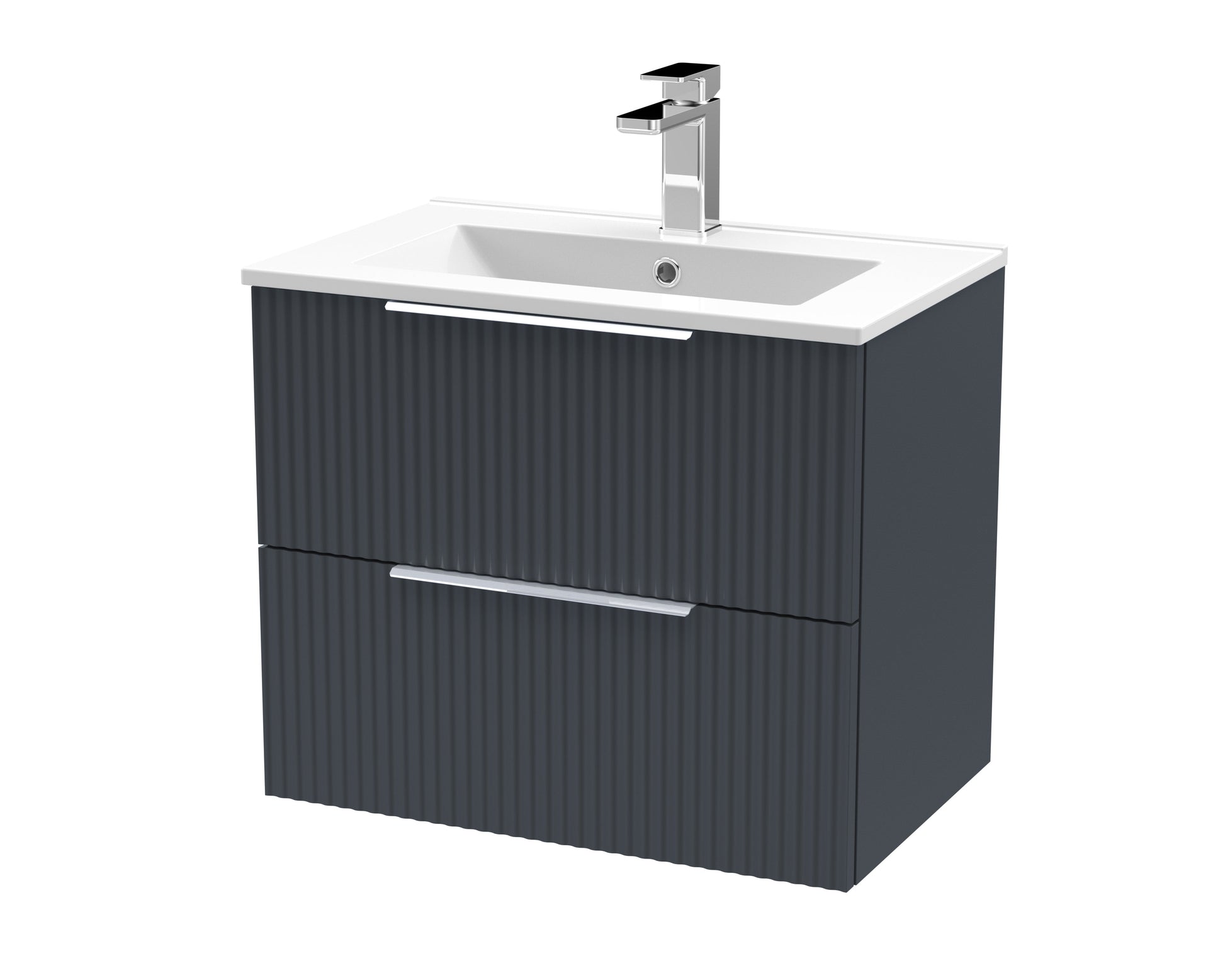 Hudson Reed Fluted 600mm Soft Black Wall Hung 2-Drawer Vanity Unit With Basin
