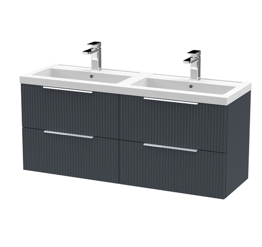Hudson Reed Fluted 1200mm Wall Hung 4-Drawer Vanity Unit With Double Basin