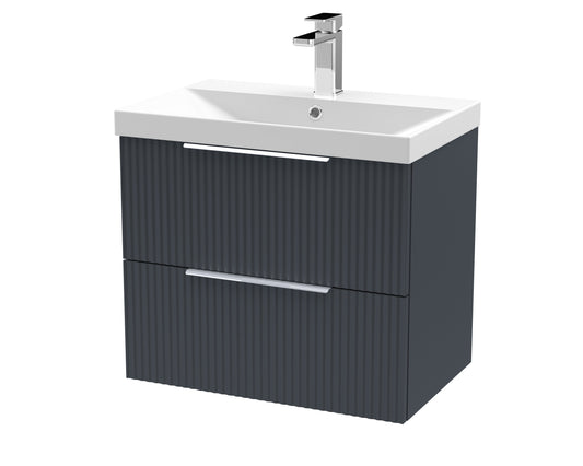 Hudson Reed Fluted 600mm Soft Black Wall Hung 2-Drawer Vanity Unit With Thin-Edge Basin