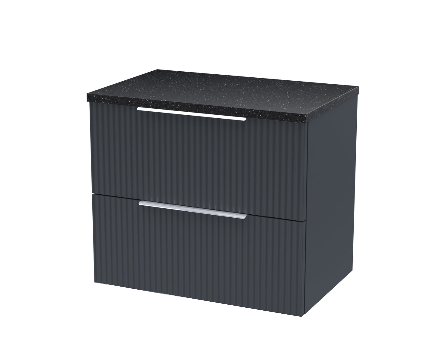 Hudson Reed Fluted 600mm Soft Black Wall Hung 2-Drawer Vanity Unit With Laminate Top