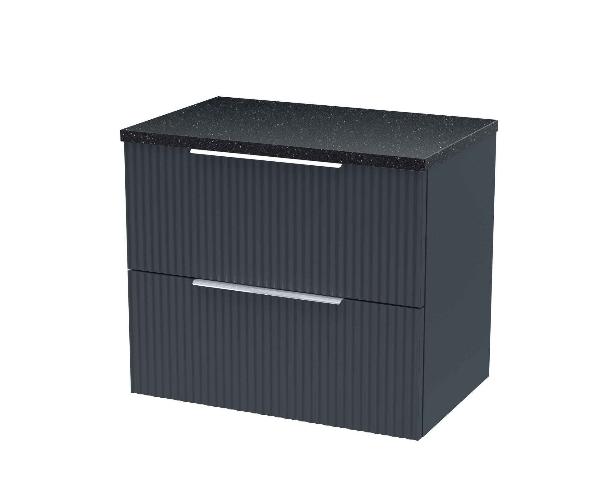 Hudson Reed Fluted 600mm Soft Black Wall Hung 2-Drawer Vanity Unit With Laminate Top