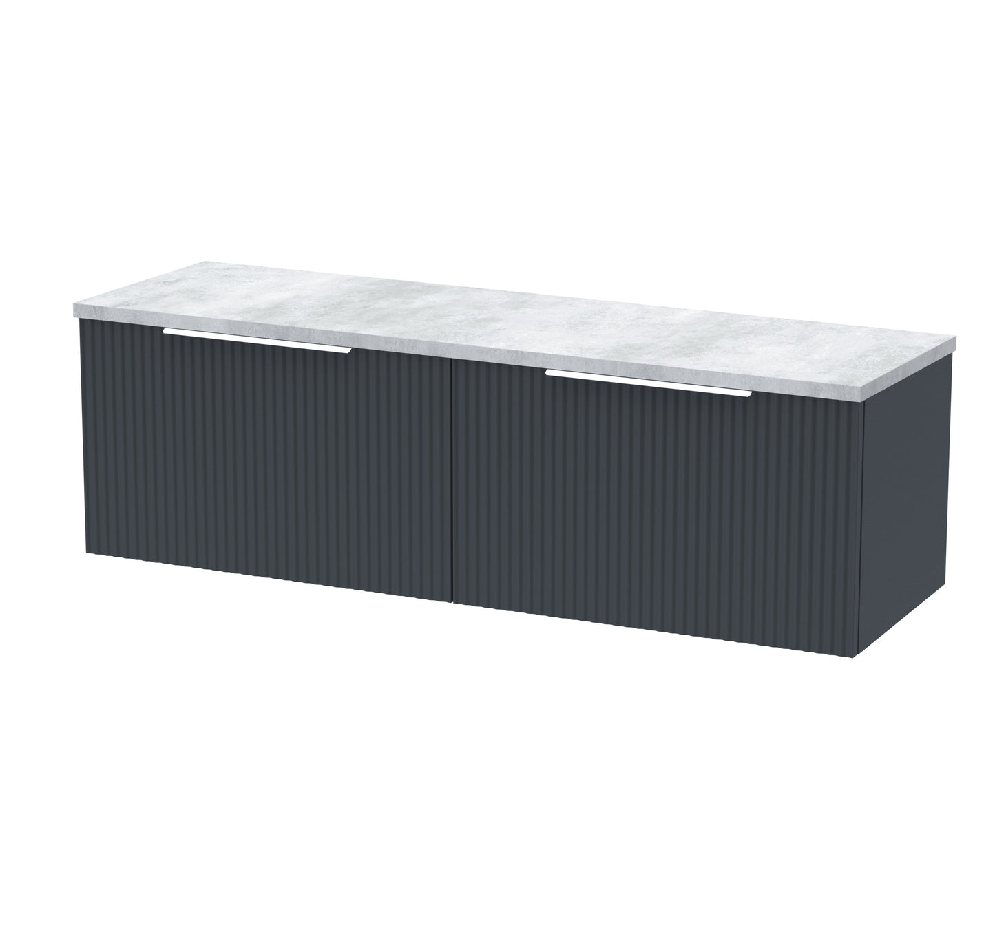 Hudson Reed Fluted 1200mm Soft Black Wall Hung 2-Drawer Vanity Unit With Laminate Worktop
