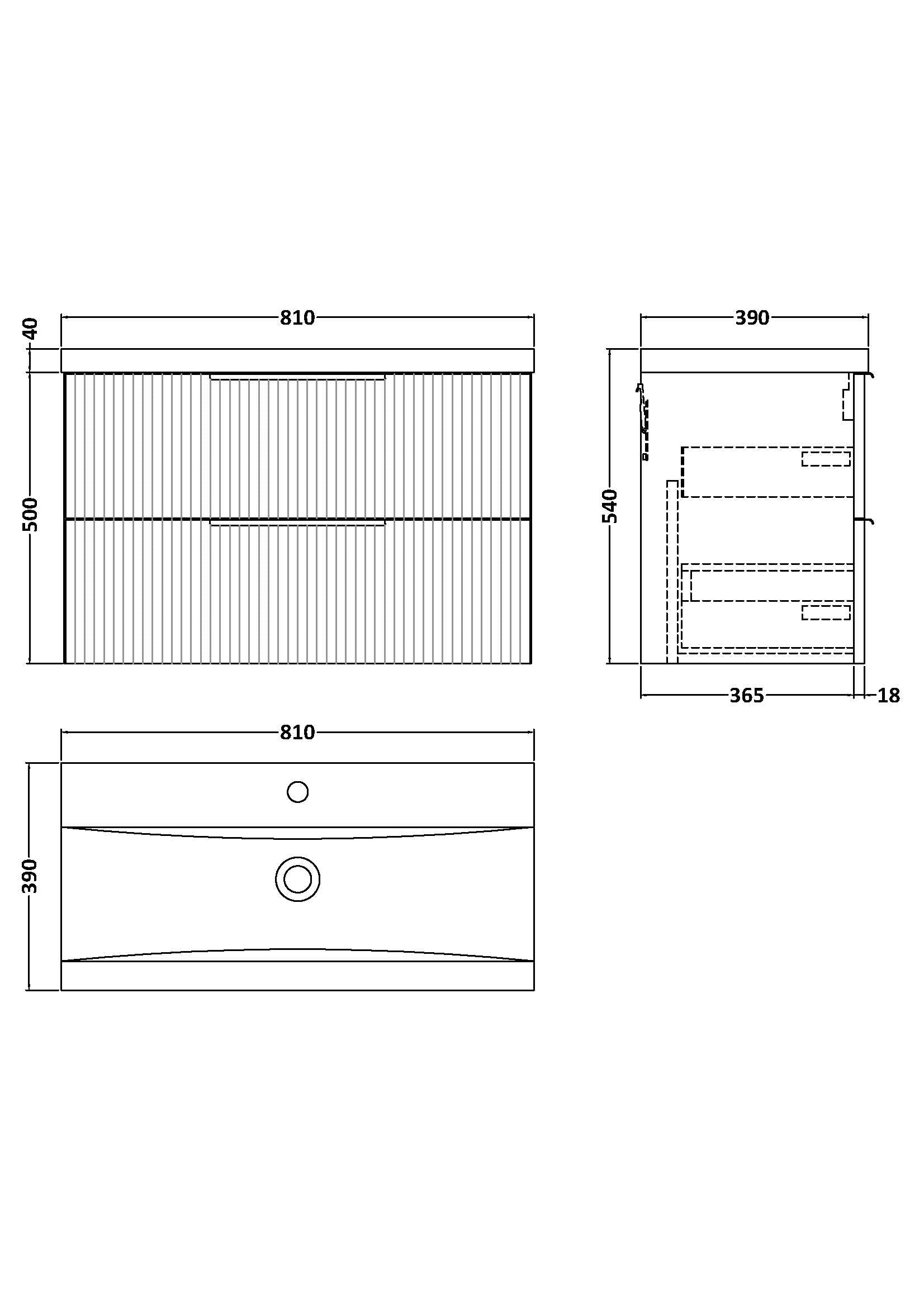 Hudson Reed Fluted 810mm Wall Hung 2-Drawer Vanity Unit With Basin