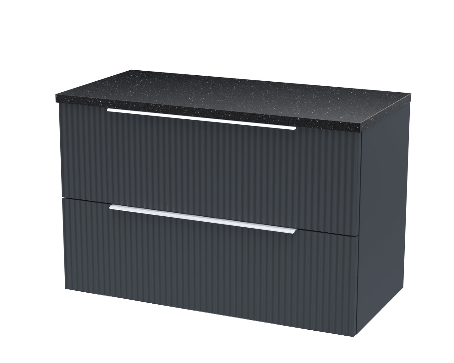 Hudson Reed Fluted 800mm Soft Black Wall Hung 2-Drawer Vanity Unit With Laminate Top
