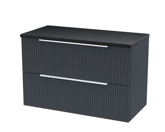 Hudson Reed Fluted 800mm Soft Black Wall Hung 2-Drawer Vanity Unit With Laminate Top