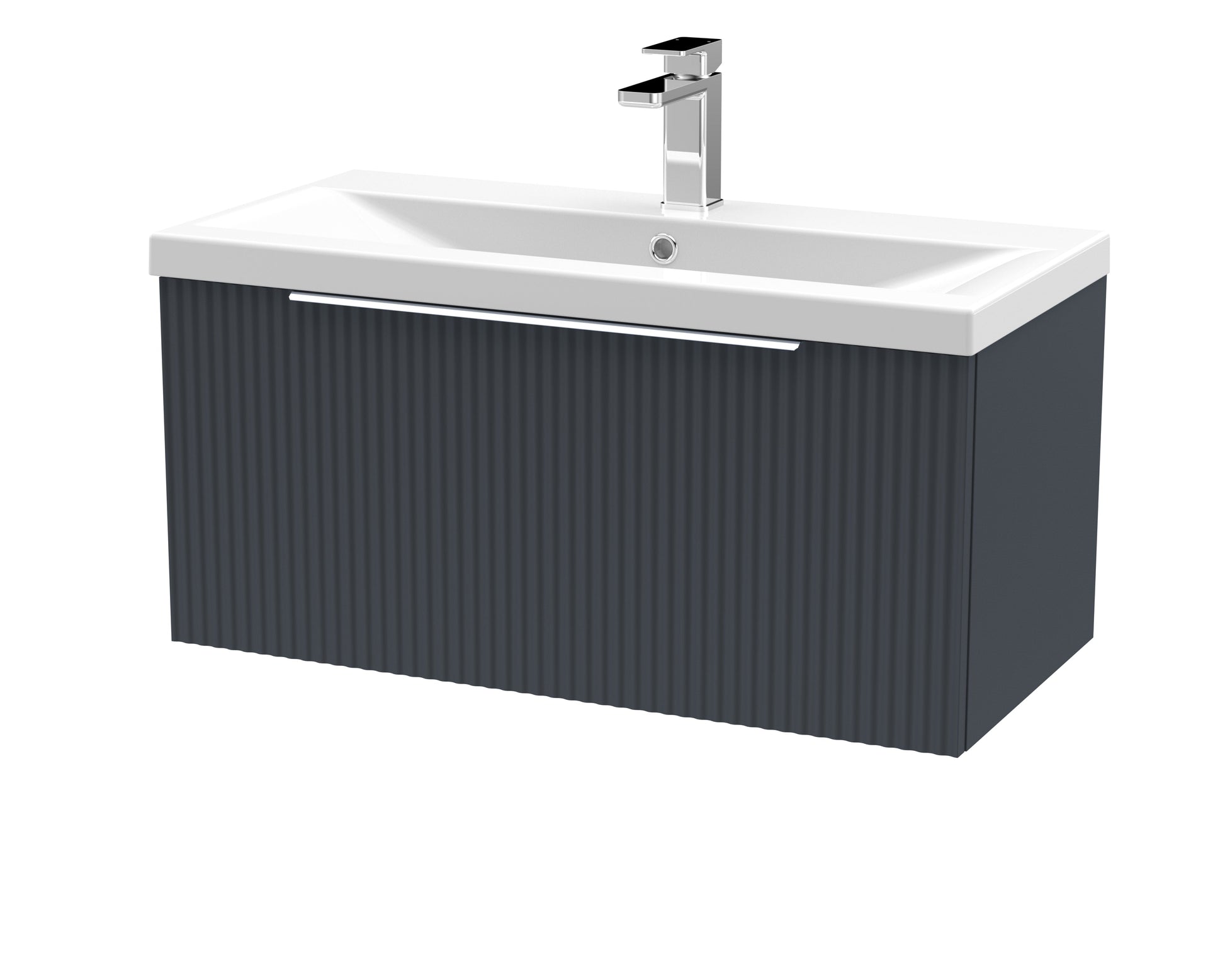 Hudson Reed Fluted 800mm Soft Black Wall Hung Single Drawer Vanity Unit With Basin