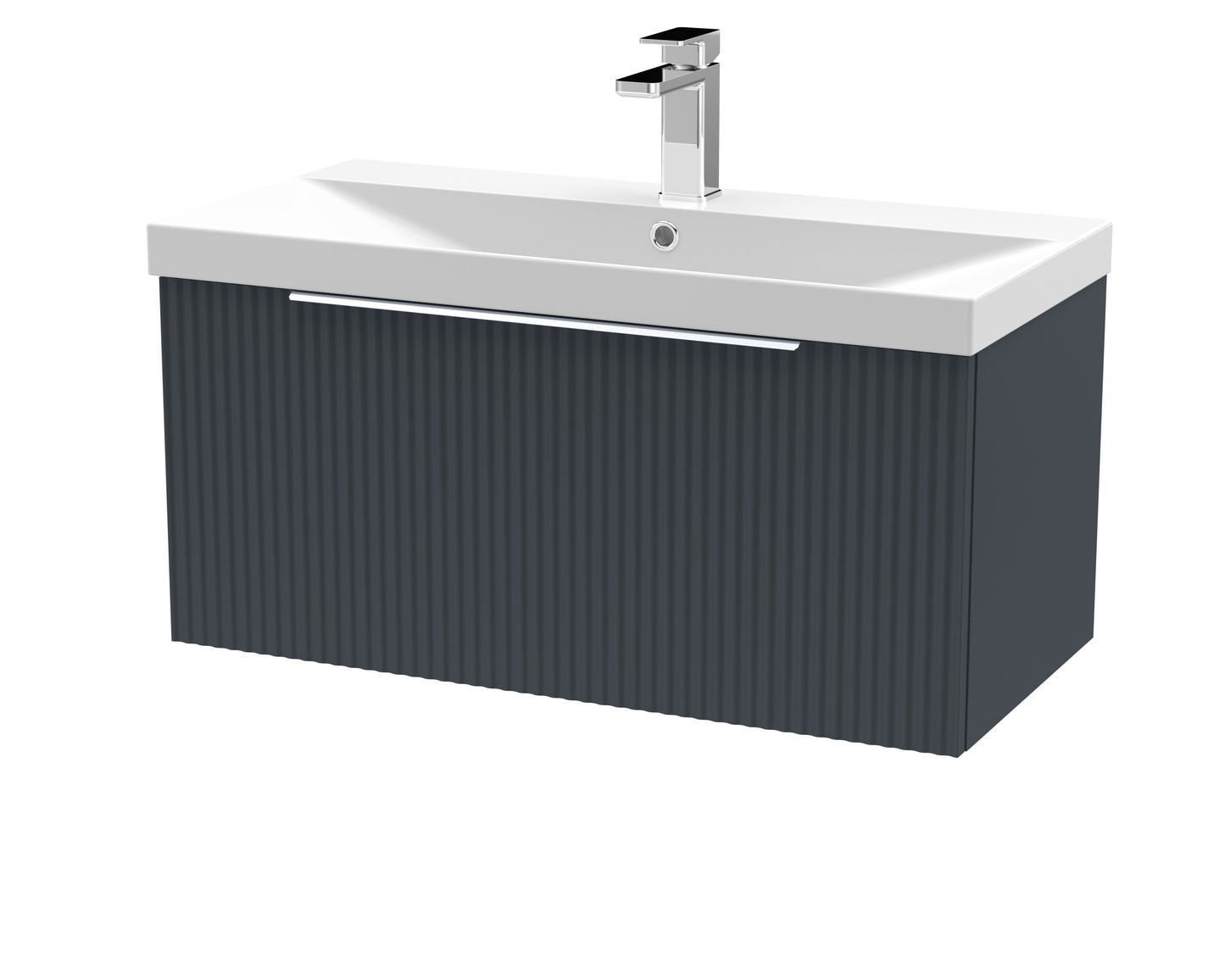 Hudson Reed Fluted 800mm Soft Black Wall Hung Single Drawer Vanity Unit With Ceramic Basin