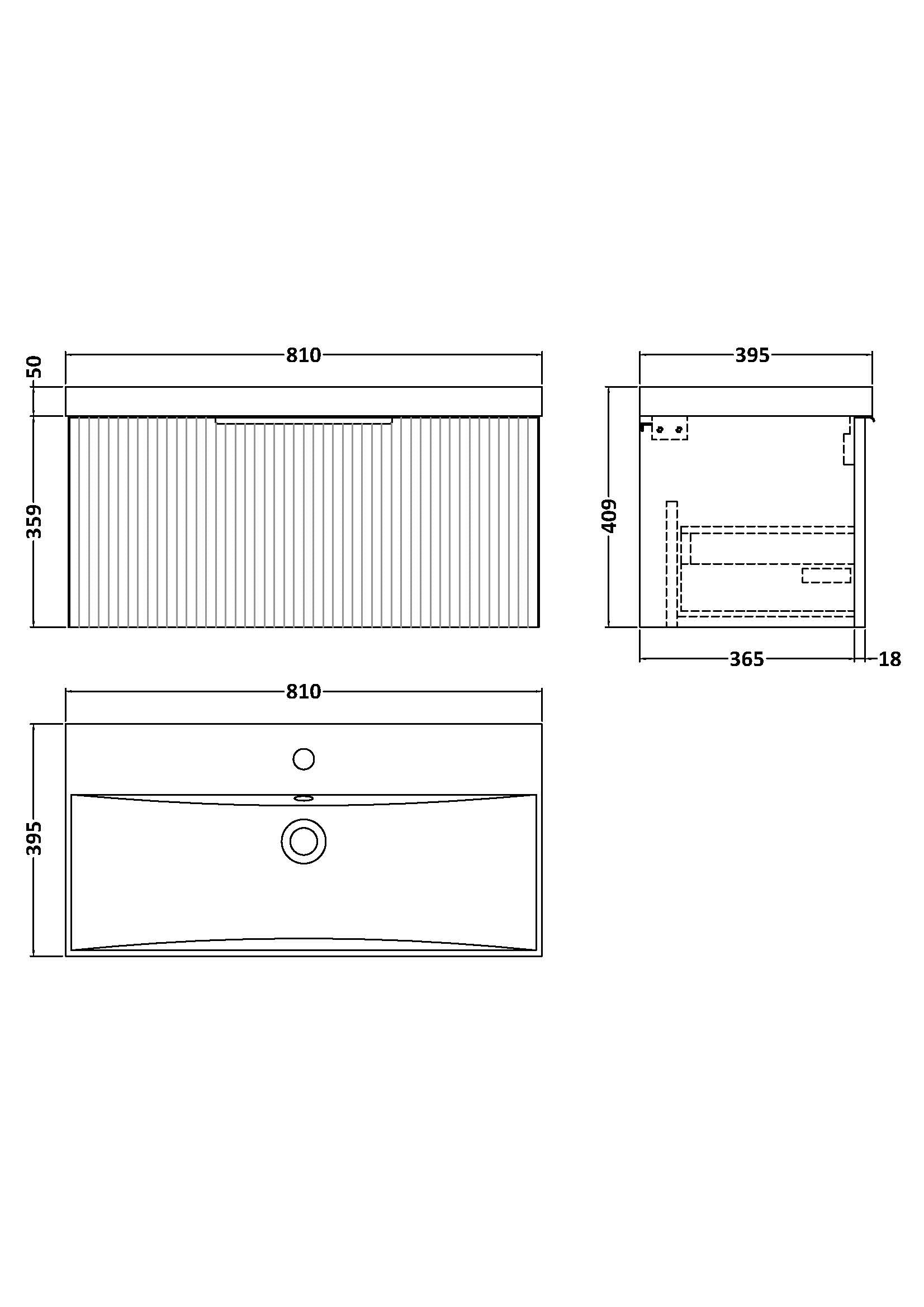 Hudson Reed Fluted 800mm Soft Black Wall Hung Single Drawer Vanity Unit With Ceramic Basin