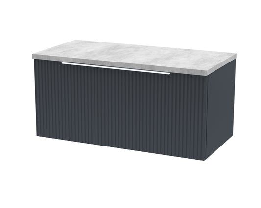 Hudson Reed Fluted 800mm Soft Black Wall Hung Single Drawer Vanity Unit With Laminate Top