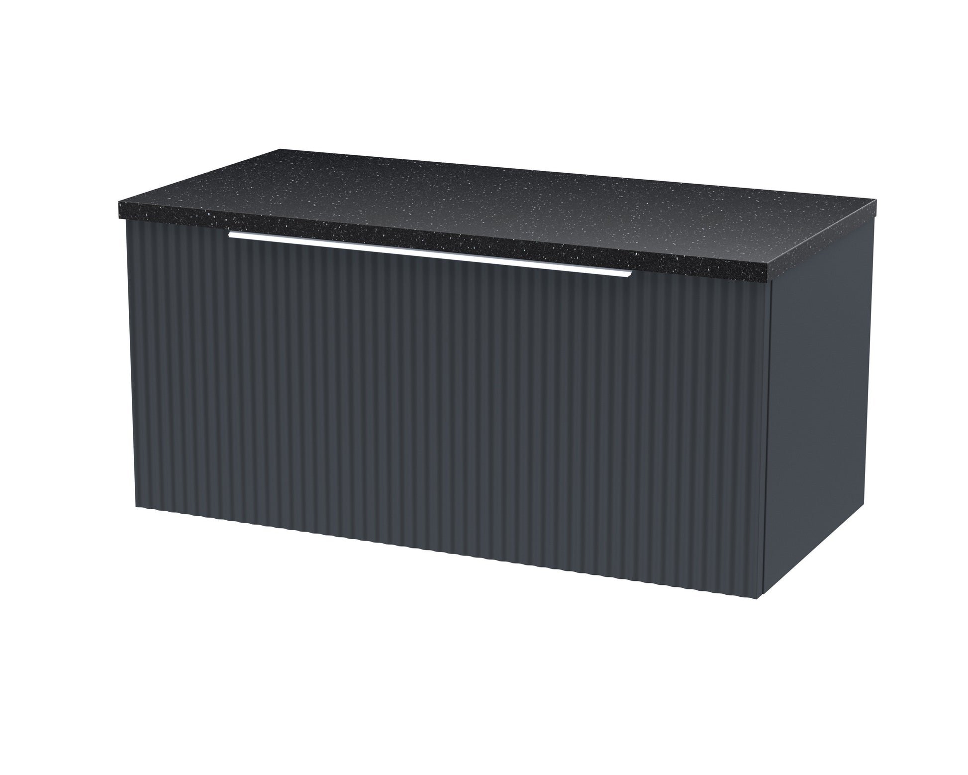Hudson Reed Fluted 800mm Soft Black Wall Hung Single Drawer Vanity Unit With Laminate Top