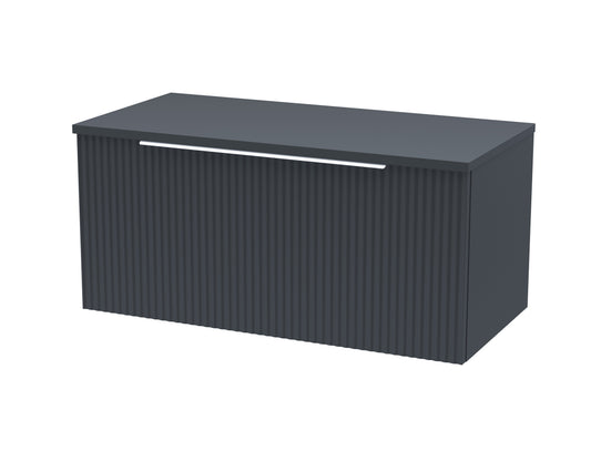 Hudson Reed Fluted 800mm Soft Black Wall Hung Single Drawer Vanity With Worktop