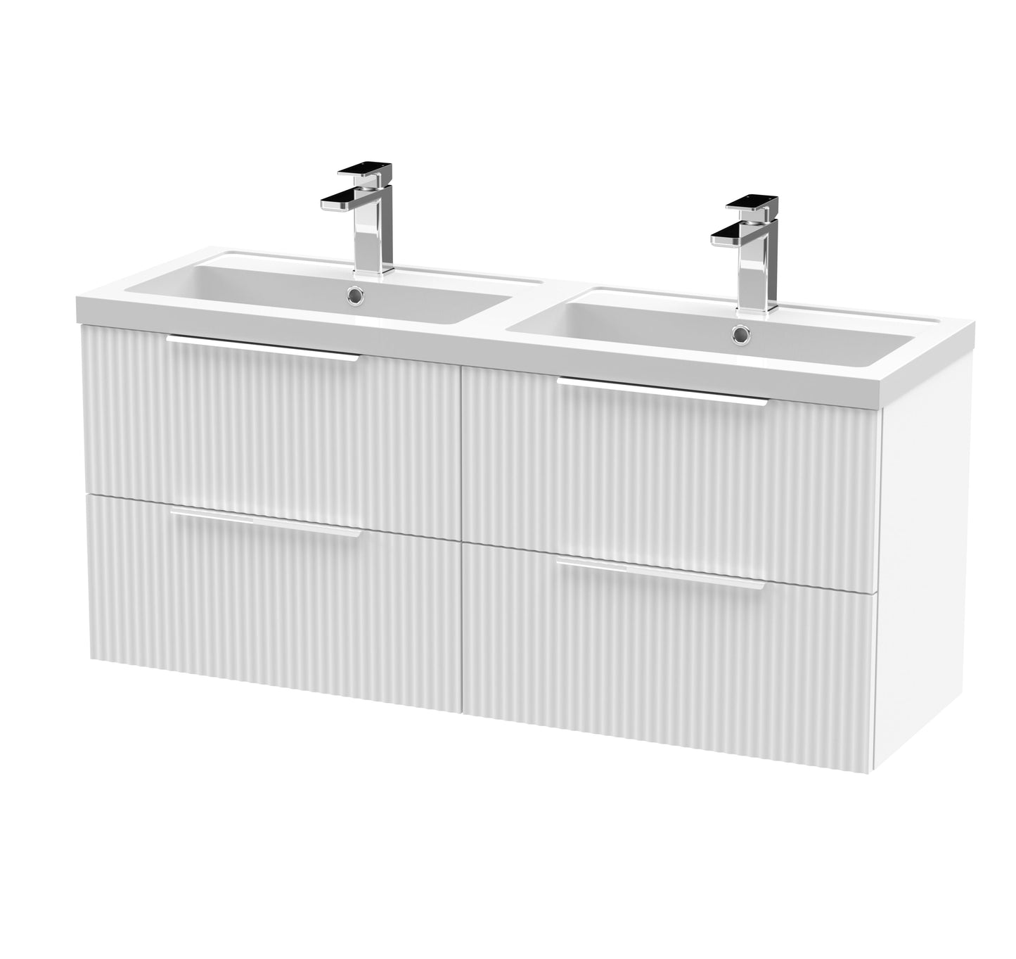 Hudson Reed Fluted 1200mm Wall Hung 4-Drawer Vanity with Double Basin