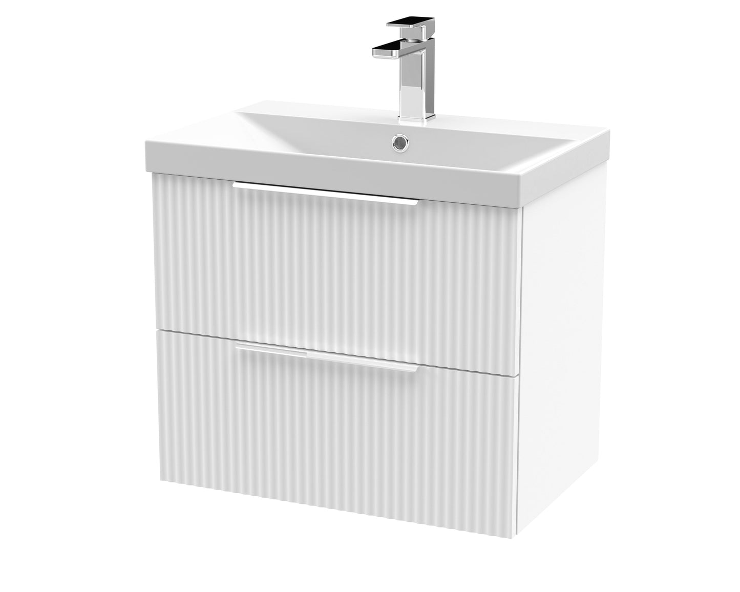 Hudson Reed Fluted 600mm Wall Hung 2-Drawer Vanity Unit With Ceramic Basin