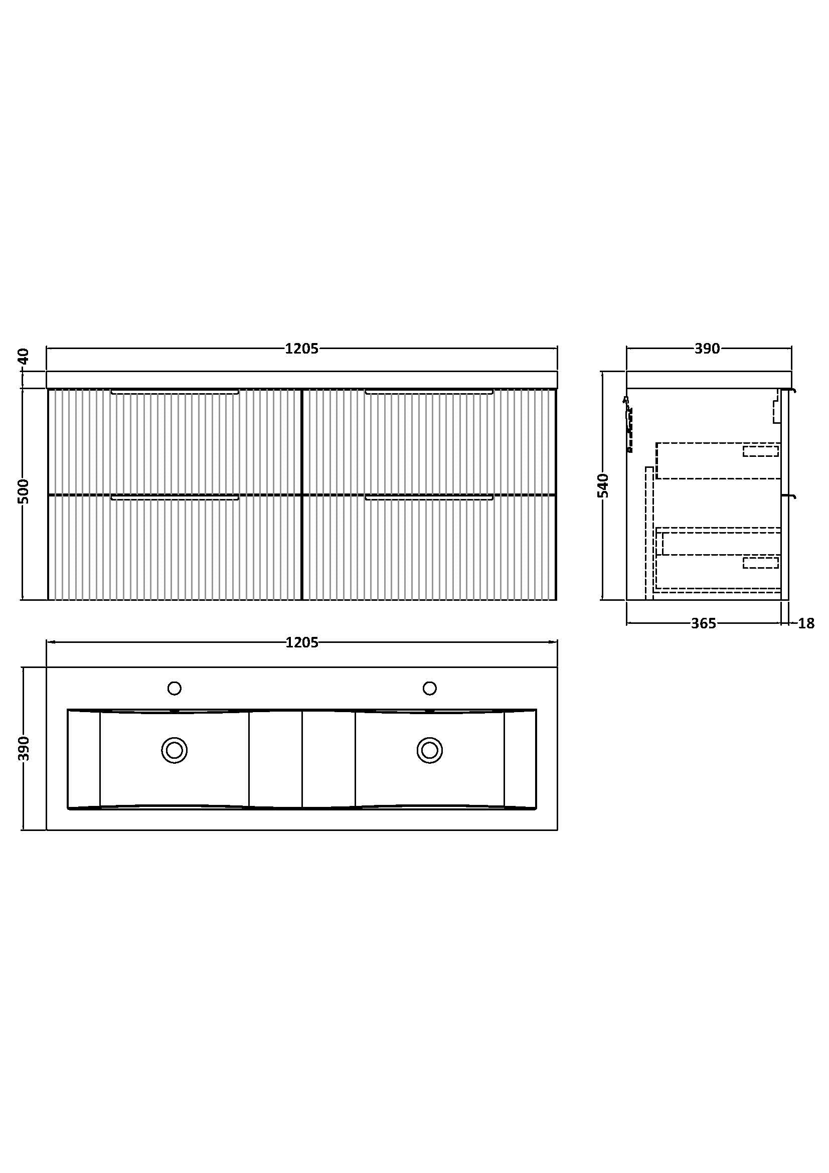 Hudson Reed Fluted 1200mm Satin White Wall Hung 4-Drawer Vanity Unit With Double Basin
