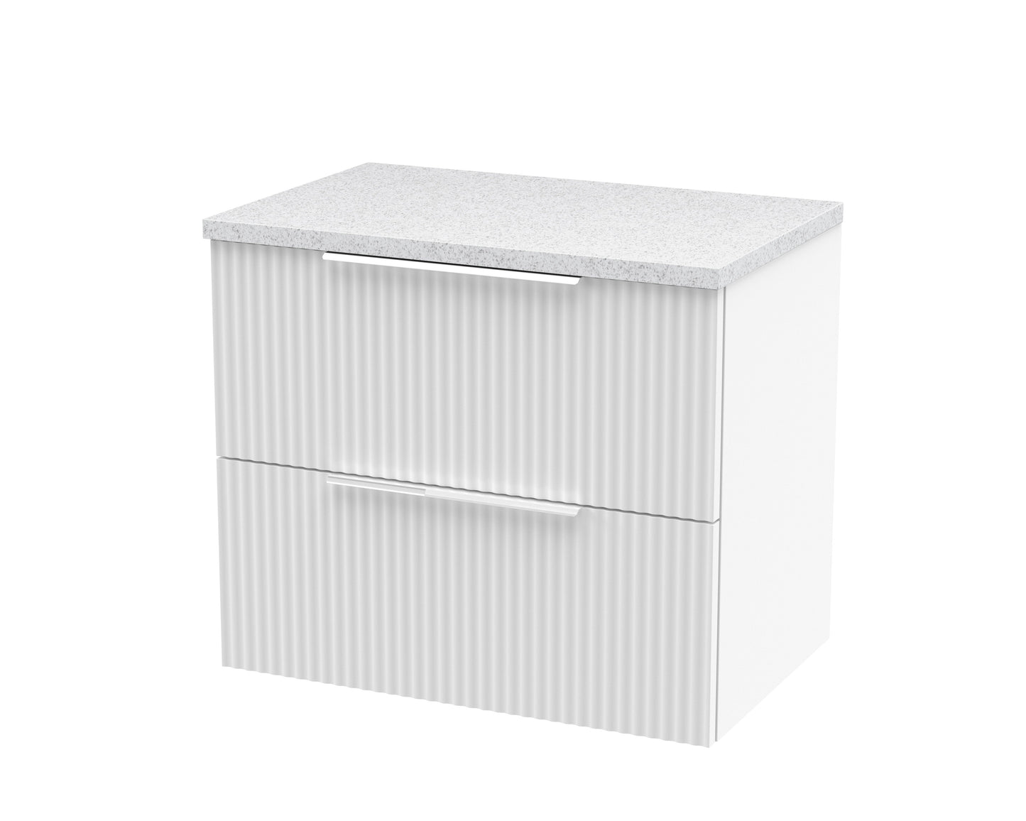 Hudson Reed Fluted 600mm Satin White Wall Hung 2-Drawer Vanity With Laminate Top